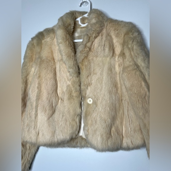Genuine rabbit Fur Jacket Coat Cream Color Mob Wife Aesthetic - Picture 1 of 16